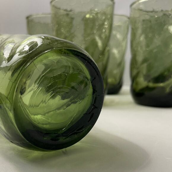 6 Vintage Imperial Crinkled #851 Tumbler Water Glasses, Bead (Avocado) Green HTF - Picture 4 of 7